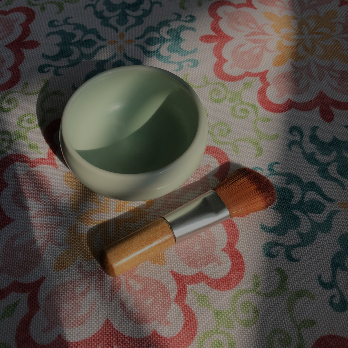 Beauty tools for skin care products. Ceramic handmake face mask bowl, wooden face mask brush. Use for clay facial masks. Scrub Inspired makes all-natural, vegan, cruelty-free skin care products in Cape Breton, Nova Scotia, Canada.